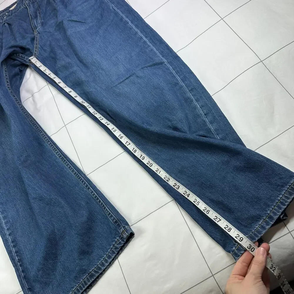 Anthropologie Pilcro Jeans Womens 26 Blue Pleated Baggy Wide Leg Relaxed Denim